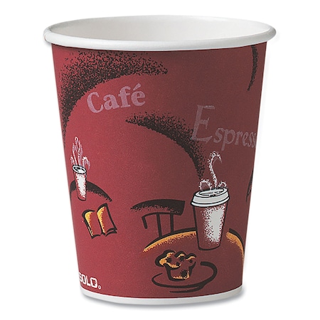 Dart Paper Hot Drink Cups in Bistro Design, 10 oz, Maroon, PK50 370SI-0041